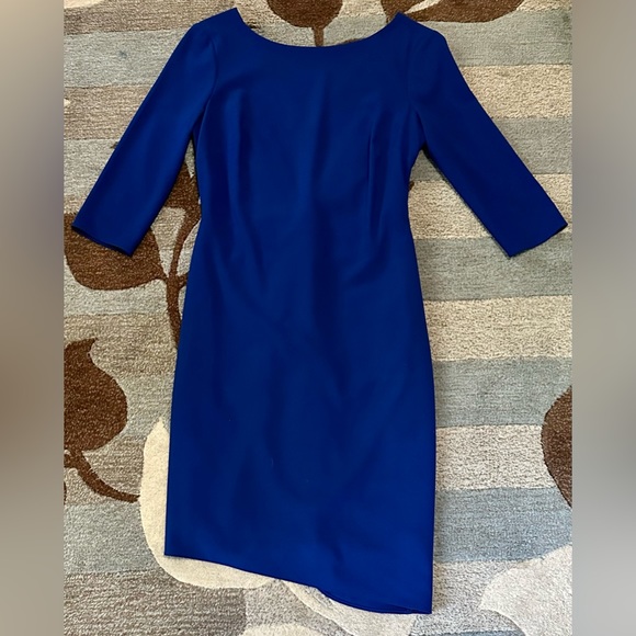 Halston Heritage 3/4 Sleeve Bateaux Neck Asymmetric Sheath Dress w Twist Back - Picture 4 of 8